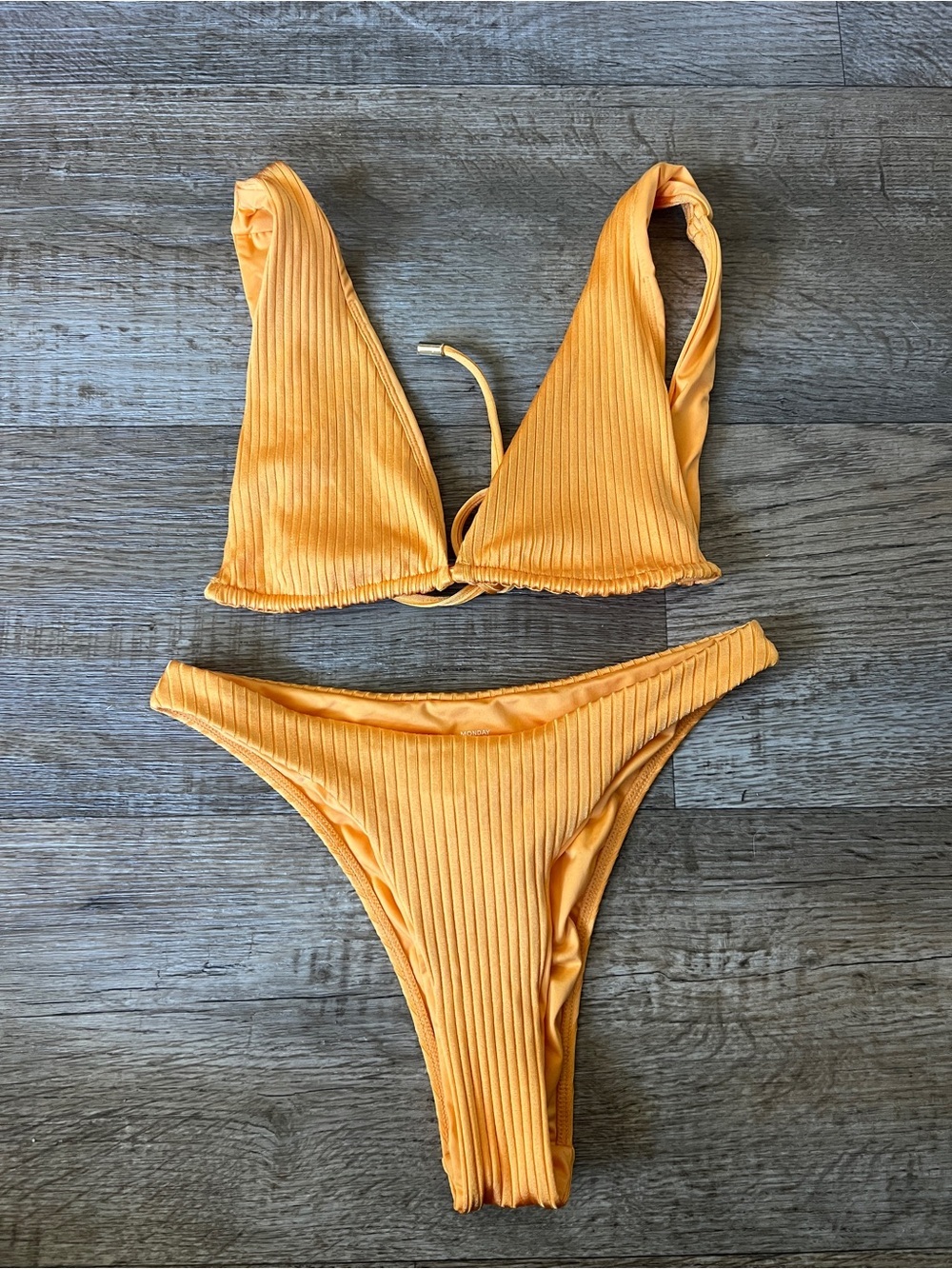 Monday Swimwear Ribbed Bikini Top and Cheeky Bottom in Clementine Orange